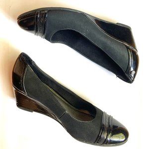 Life Stride black faux leather/suede wedge heel